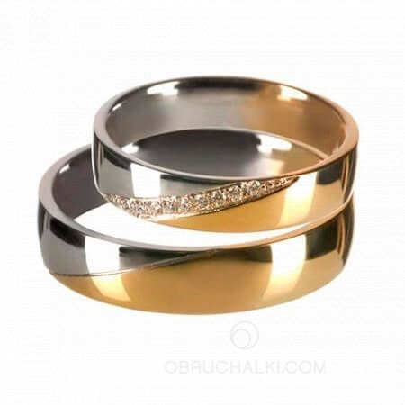 Свадебные комбинированные кольца с бриллиантами  на заказ фото
