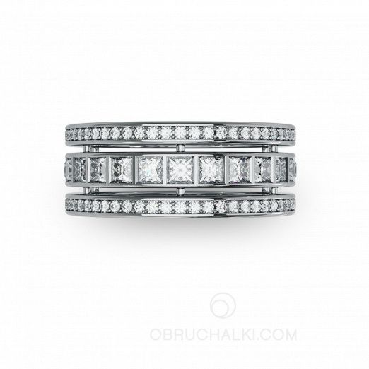 Обручальное кольцо женское с бриллиантами широкое COMBO BONNIE & CLYDE на заказ фото 2