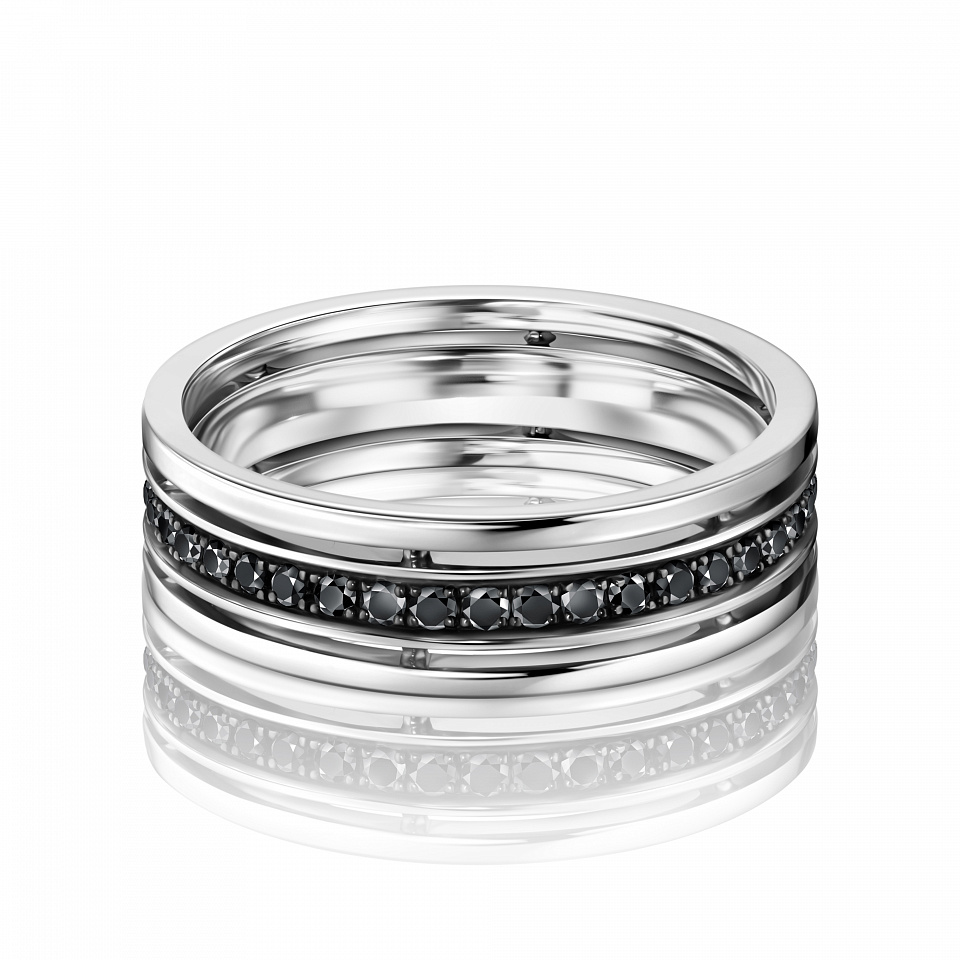 Мужское обручальное кольцо из белого золота с черными бриллиантами COMBO BLACK