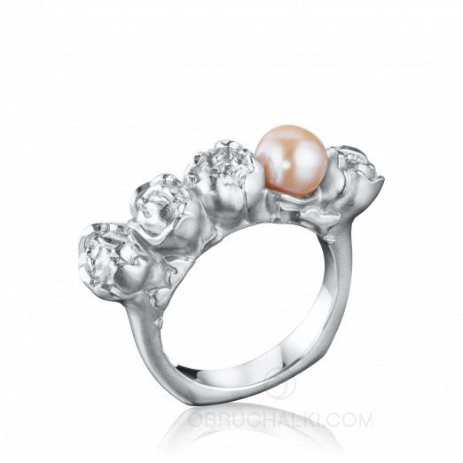 Серебряное женское кольцо с жемчугом ROMANTIC FIVE на заказ фото 2