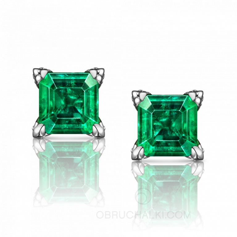 Серьги-пусеты с изумрудами огранки октагон ARIELLA OCTAGON  EARRINGS