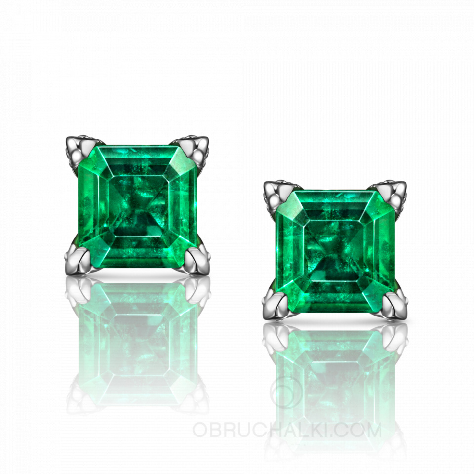 Серьги-пусеты с изумрудами огранки октагон ARIELLA OCTAGON  EARRINGS