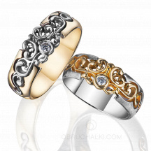 Обручальные кольца с бриллиантом и резным узором FLORAL ORNAMENT фото