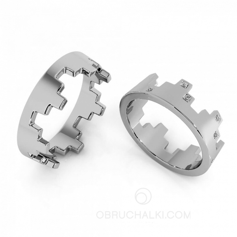 Парные свадебные кольца с бриллиантами PIXEL RINGS