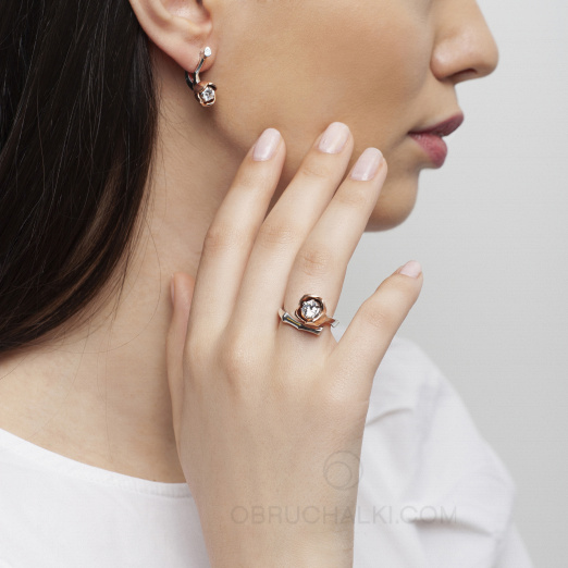 Необычные женские серьги-пионы с бриллиантами PEONY EARRINGS на заказ фото 5