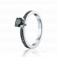 Помолвочное кольцо с черным круглым бриллиантом и дорожкой из черных бриллиантов   на заказ фото