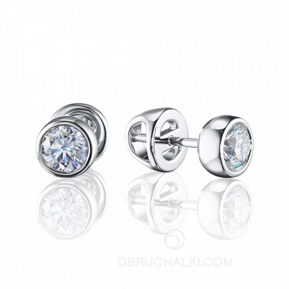 Классические элегантные серьги пусеты из белого золота с крупными бриллиантами PUSET DIAMONDS