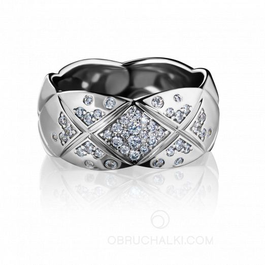 Широкое женское кольцо с россыпью бриллиантов PLATINUM ROYAL на заказ фото 2