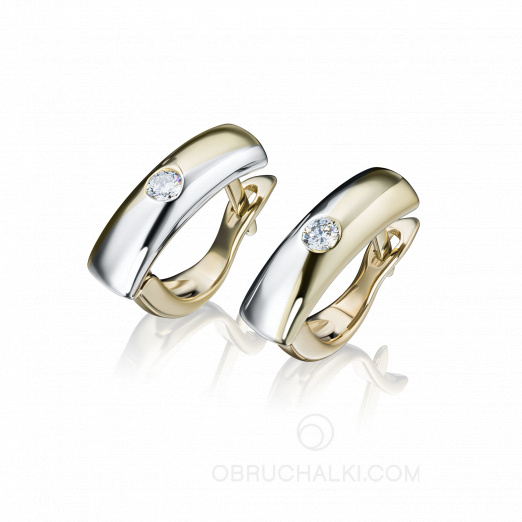 Серьги из комбинированного золота с бриллиантами DIAGONAL LINE EARRINGS на заказ фото 2