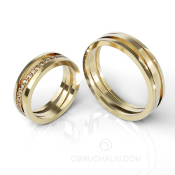Парные обручальные кольца из желтого золота с коньячными бриллиантами WAVY COGNAC DIAMONDS фото