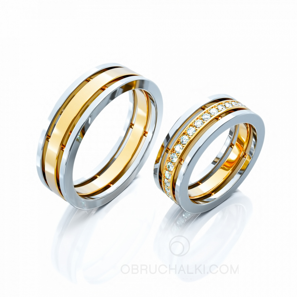Модные обручальные кольца COMBO с бриллиантами 
