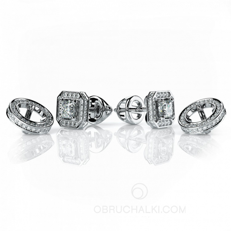 Пусеты-трансформеры восьмигранные с бриллиантами MYSTERY EARRINGS