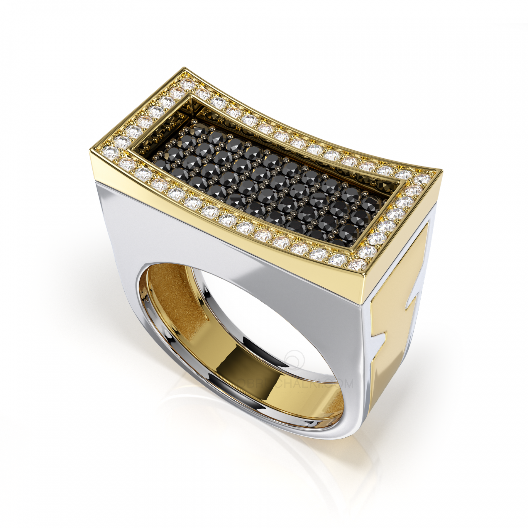 Мужская печатка-трансформер SECRET из комбинированного золота с белыми и черными бриллиантами
