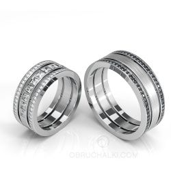 Широкие парные обручальные кольца c бриллиантами COMBO BONNIE & CLYDE фото