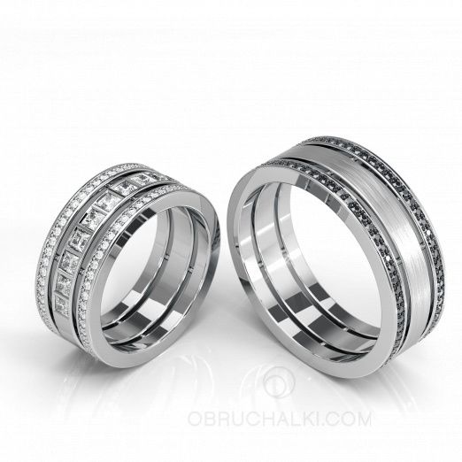 Парные обручальные кольца c бриллиантами COMBO BONNIE & CLYDE на заказ фото