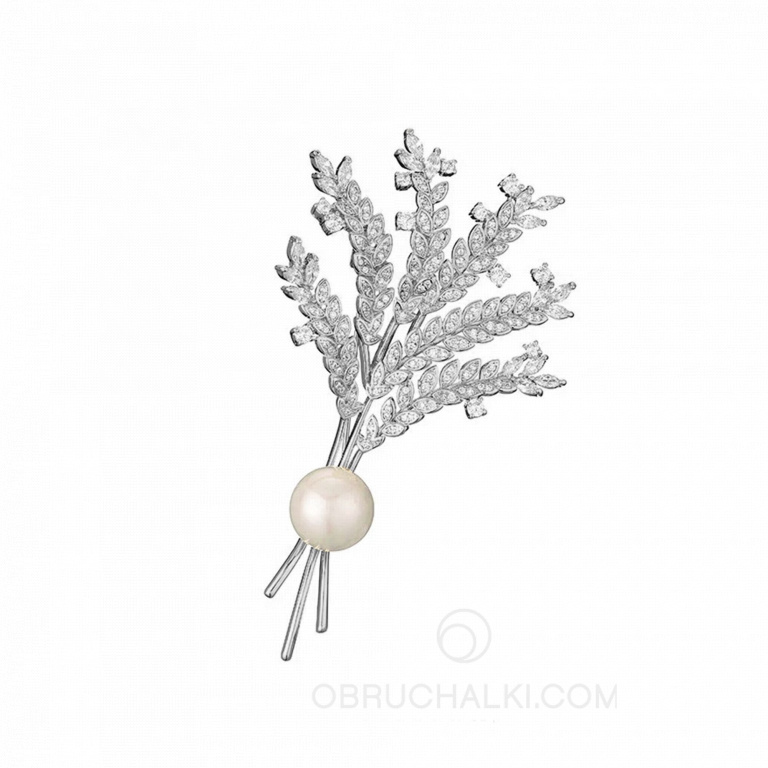 Брошь женская элегантная в подарок с жемчугом WHEAT BROOCH