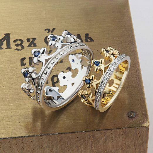 Венчальные кольца в виде короны с бриллиантами и рубинами ROYAL CROWN на заказ фото 2