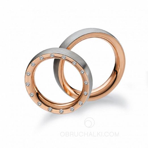 Необычные матовые обручальные кольца с бриллиантами на заказ фото