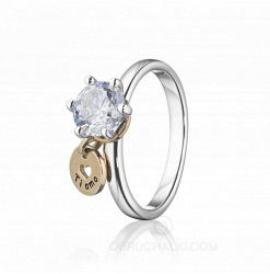 Помолвочное кольцо с крупным бриллиантом и признанием в любви TI AMO фото