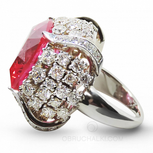 Женское кольцо с бриллиантами и розовым турмалином TOURMALINE ROSE на заказ фото 2