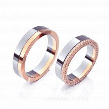 Обручальные комбинированные кольца с бриллиантами белое и цветное золото HAPPY MARRIAGE фото