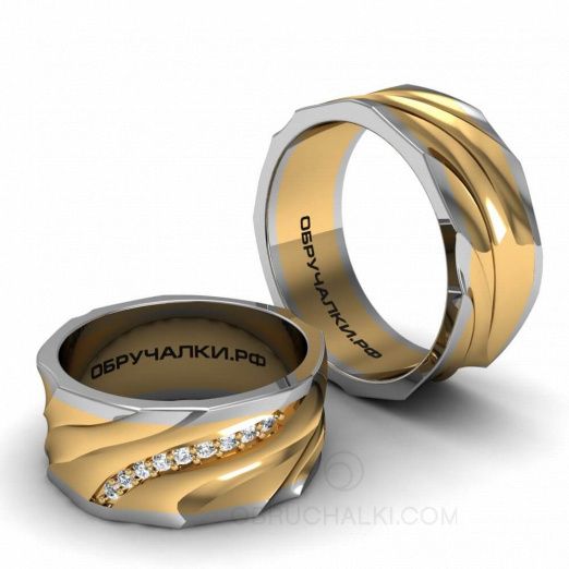 Оригинальные обручальные комбинированные кольца на заказ фото