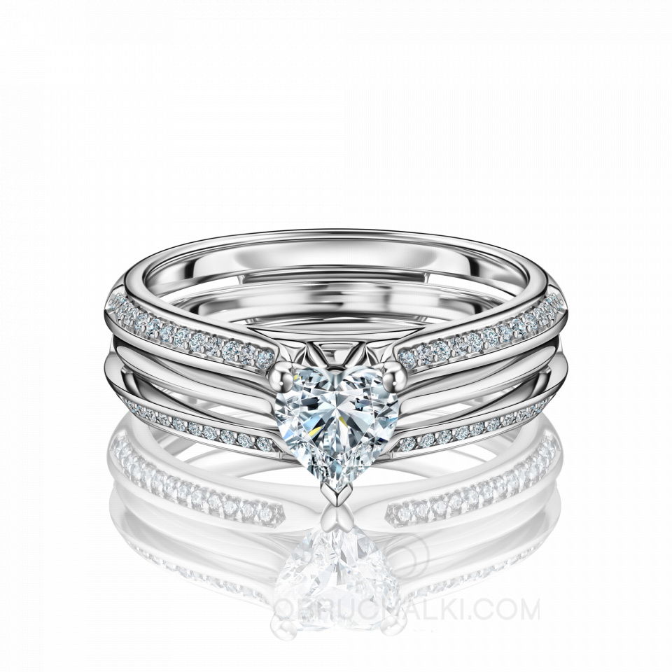 Кольцо - трансформер из белого золота с бриллиантом огранки сердце PROMISE DUAL HEART