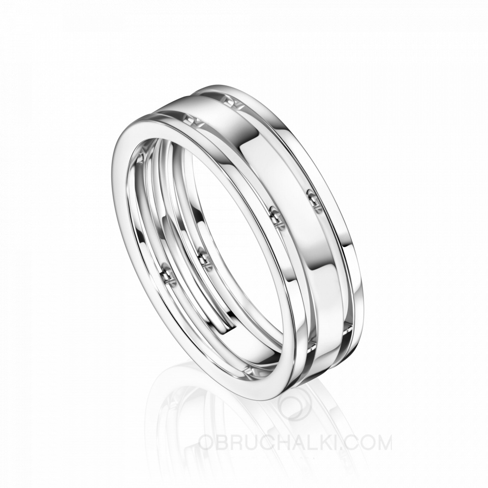 Полированное мужское обручальное кольцо из белого золота COMBO GLOSS