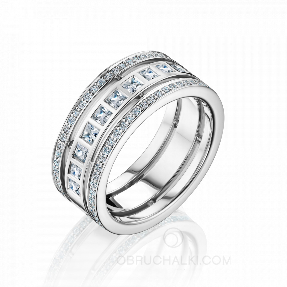 Обручальное кольцо женское с бриллиантами широкое COMBO BONNIE & CLYDE