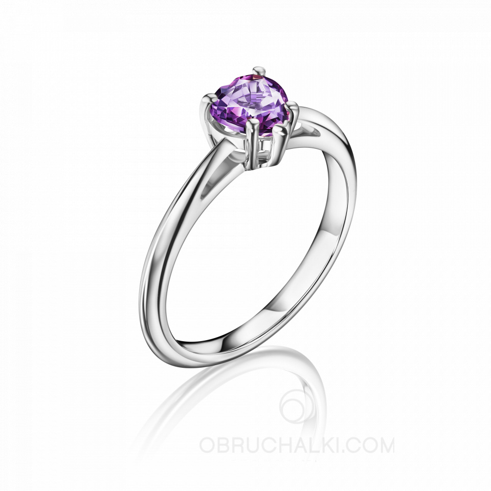 Помолвочное кольцо с фиолетовым аметистом огранки Сердце AMETHYST HEART RING