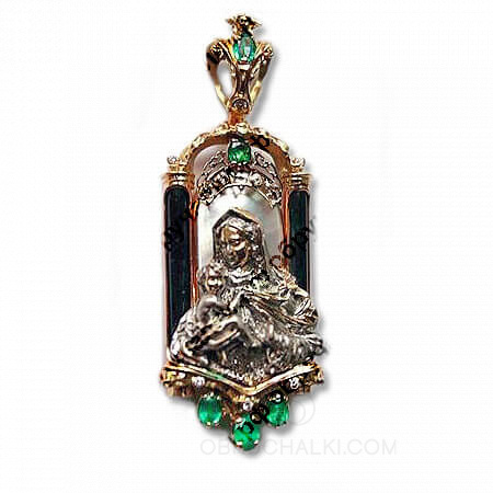 Ладанка Богородица с изумрудами и бриллиантами на заказ фото