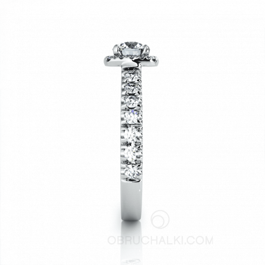 Помолвочное кольцо с бриллиантом в квадратной оправе и россыпью камней ISABELLA на заказ фото 4