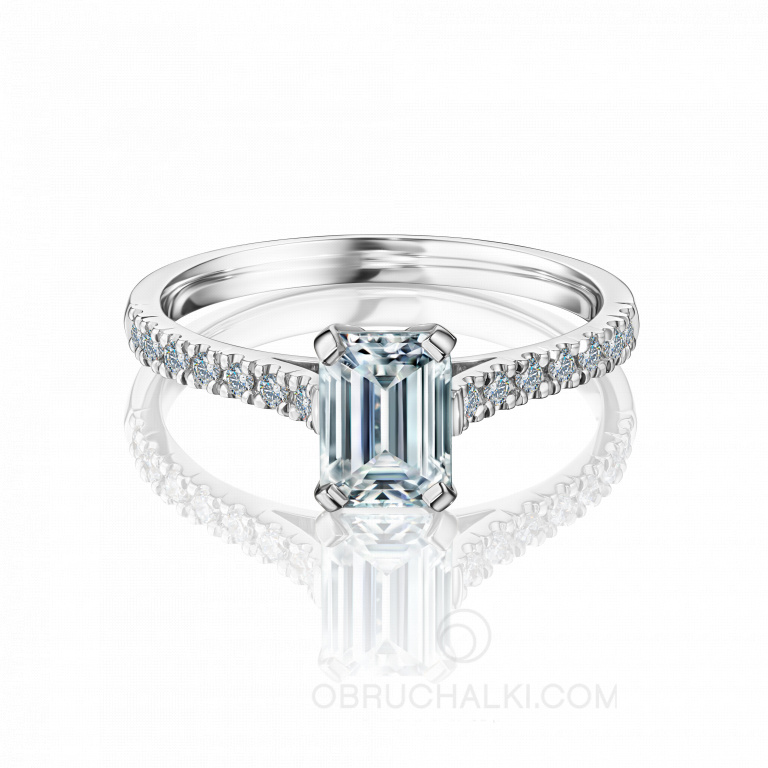 Помолвочное кольцо из белого золота c бриллиантом огранки эмеральд TIMELESS EMERALD