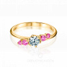 Изящное помолвочное кольцо с бриллиантом и розовыми сапфирами PINK SAPPHIRE DUET