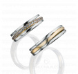 Двухцветные обручальные кольца с волнообразной бриллиантовой дорожкой на заказ фото