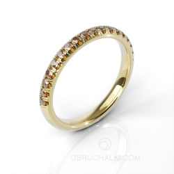 Тонкое женское обручальное кольцо из желтого золота с коньячными бриллиантами BRILLIANT SYMPHONY COGNAC DIAMONDS фото